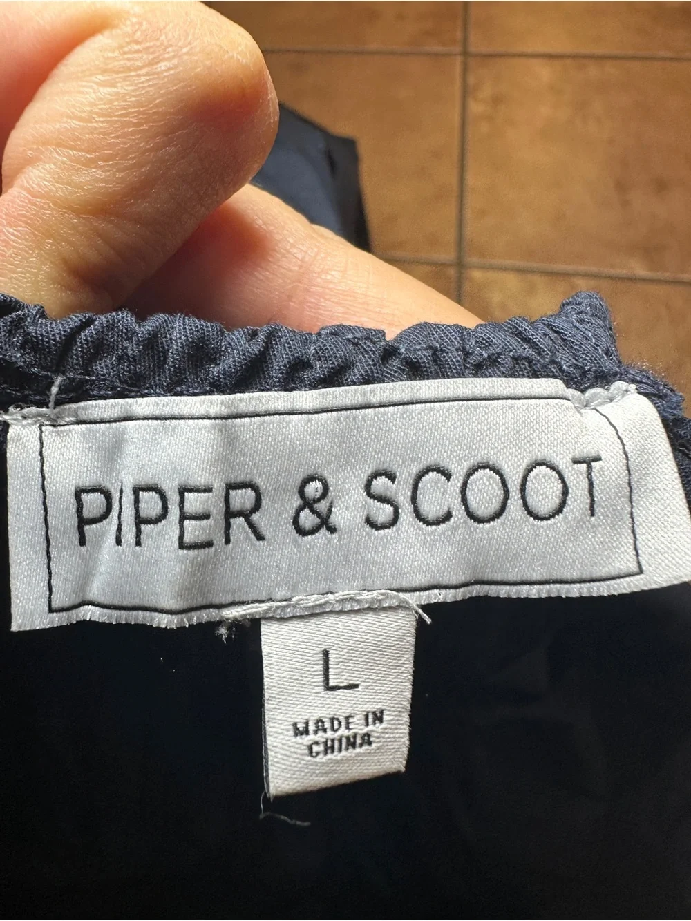 Piper & Scoot Navy Puff-Sleeve Midi Dress with Smocked Bodice - L - Picture 3 of 4